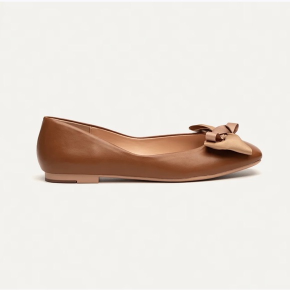 Women Olive Brown Ballet Flat Shoes with leather Bowknot Square-Toe. - Picture 2 of 7